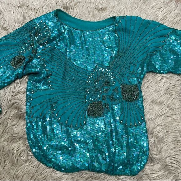 Turquoise beaded sequined blouse   - Picture 3 of 9
